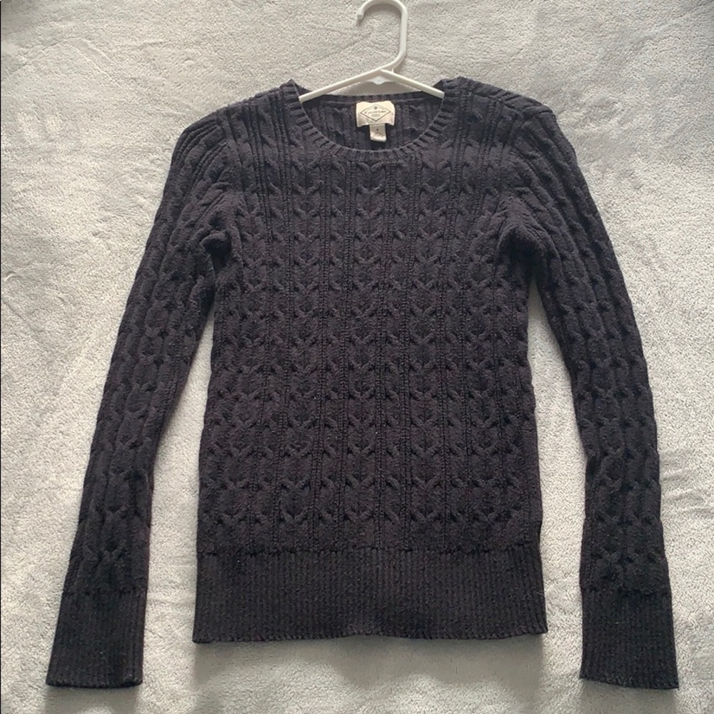 Black, cotton material, long sleeve sweater.